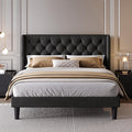 SHA CERLIN Queen Size Platform Bed Frame with Upholstered Headboard and Wingback, Button Tufted Design, Easy Assembly, No Box Spring Needed, Black