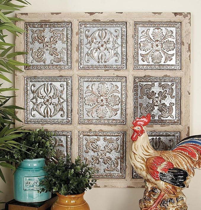 Deco 79 Metal Scroll Home Wall Decor Wall Sculpture with Embossed Details, Wall Art 31" x 2" x 31", White