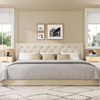 King Upholstered Headboard Only for Bed Frame from 65”-78”, Adjustable Height King XL Headboards with Durable Wood Legs, Fabric Bed Board in Modern Button Design, Beige
