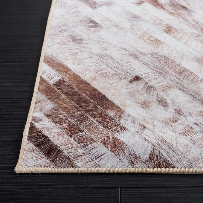 SAFAVIEH Washable Rug Faux Hide Collection - 10' x 14', Beige & Brown, Slip Resistant, Western Rustic Decor, Printed Pattern, Ideal for Living Room, Bedroom, Home Office, Dining Space (FAH526A)