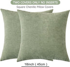 GAWAMAY Decorative Square Sage Green Throw Pillow Covers 18"x18" Inch Set of 2, Super Soft Chenille Pillows Farmhouse Fall Pillowcase for Living Room Bedroom Sofa Couch Cushion Cover 45x45cm