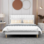 AGARTT Upholstered Platform Bed Frame Queen Size with Headboard and Footboard/Wooden Slats Support/No Box Spring Needed/Easy Assembly,White Linen