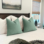 ZWJD Dusty Green Pillow Covers 18x18 Set of 2 Chenille Throw Pillow Covers with Elegant Design Soft and Luxurious Decorative Throw Pillows for Couch, Bed, and Home Decor