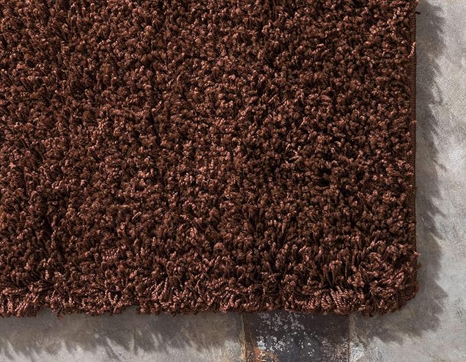 Unique Loom Solid Shag Collection Area Rug (10' x 13' Rectangle, Chocolate Brown)