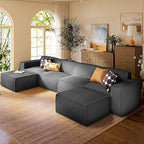Marsail Modular Sectional Sofa, 142" U-Shaped Modular Sectional Couch with Deep Seat, Freely Combinable Sectional Clound Sofa for Living Room, No Assembly, Plush Corduroy Fabric, Grey