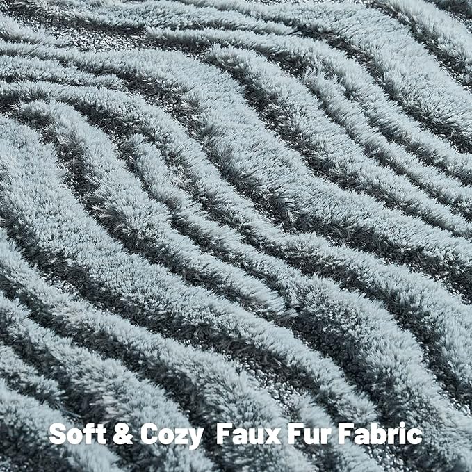 FUTEI Blue Decorative Throw Pillow Covers 26x26 Inch Set of 2,Soft Faux Fur Geometric Shapes Texture Euro Pillow Shams,Boho Home Decor for Couch Bed Living Room