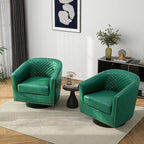 Pia Ricco Faux Leather Swivel Barrel Accent Chairs, 360° Swivel Round Single Sofa Chair, Comfy Upholstered Club Armchair with Nailhead Trim for Living Room/Reading Room/Bedroom, Green