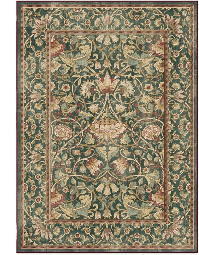RUGGABLE x Morris & Co Machine Washable Area Rug – Lodden Soft Evergreen & Gold 5x7, Stain-Resistant, Non-Slip – Medium Rugs for Living Room, Bedroom, Hallway, Entryway & Office–with Cushioned Pad