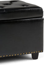 SIMPLIHOME Hamilton 48 inch Wide Transitional Rectangle Storage Ottoman in Midnight Black Vegan Faux Leather, Assembled, For the Living Room, Entryway and Family Room