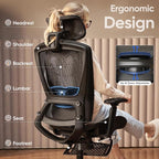 ELABEST T96E Ergonomic Mesh Office Chair with Adjustable Headrest & Footrest,Sturdy Computer Desk Chair - Adjustable Lumbar Support & Armrests,Comfort Wide Seat,Swivel Home Office Chair