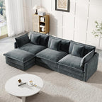 Modular Sectional Sofa, 111.5 Inch L-Shaped Cloud Sofa with Deep Seat Chenille Sofa with Cushions, Three-Self Sectional Sofa for Living Room Apartment,Gray