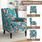 High Back Floral Accent Chair - Retro Wingback Upholstered Armchair with Nailhead Trim, Solid Wood Legs, Fabric Living Room Bedroom Reading Chair (Peacock Blue)