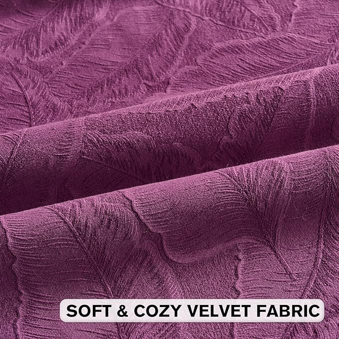 FUTEI Purple Velvet Throw Pillow Covers 20x20 Inch Set of 2,Soft Embossed Leaf-Relief Textured Cushion Cases,Natural Home Decor for Couch Living Room