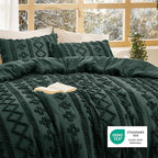 Bedsure Tufted Boho Comforter Set Queen Size - Dark Green Boho Bed Set, GentleSoft™ 3 Pieces Farmhouse Shabby Chic Embroidery Bedding, Gifts for Woman, Soft Jacquard Queen Comforter for All Seasons