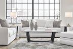 Signature Design by Ashley Maitelynn Contemporary Loveseat with Accent Pillows, Reversible Cushions and Sloped Arms, Light Gray