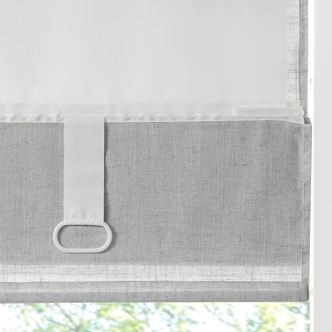 Madison Park Kyler Cordless Roman Shades - Single Panel, Lightweight Linen Blend Fabric, Natural Design, Easy Installation, Light Filtering Window Blind, Bedroom, Living Room Decor 35" W x 64" H Grey