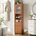 Maupvit 68” Tall Bathroom Storage Cabinet, Narrow Freestanding Cabinet with Fluted Glass Door and Drawer, 3-Tier Adjustable Shelves, Wave-like Panel, 14.9" Wide for Small Space, 8 Compartments, Walnut