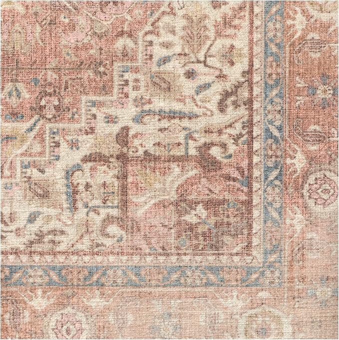 RUGGABLE Washable Area Rug – Kamran Rose Pink 2x3, Stain-Resistant, Non-Slip – Small Machine Washable Rugs for Living Room, Bedroom, Hallway, Entryway & Bathroom–with Cushioned Pad