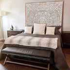 King Wood Bed Headboard Rustic | Carved Full Head Board Only | Wooden Decor Full Size Bed | Wall Mount Wood Art King or Queen (Manusa Antic, California King)