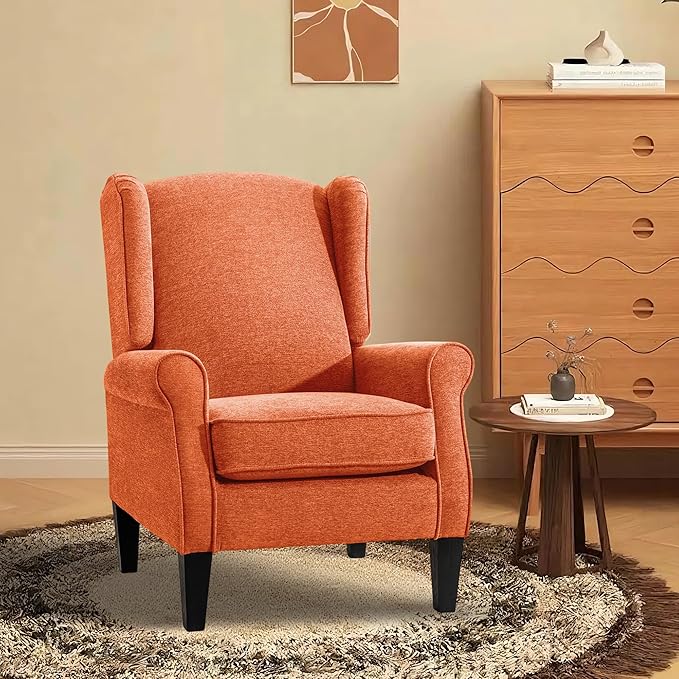 Accent Chair, Modern Living Room Chairs with Wingback, Comfy Upholstered High Back Single Sofa for Bedroom, Mid-Century Reading Armchair Sillas para Sala
