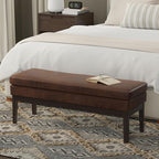 SIMPLIHOME Carlson 45-inch Wide Vegan Faux Leather Ottoman Bench in Distressed Black with Solid Wood Frame for Living Room, Entryway, or Bedroom