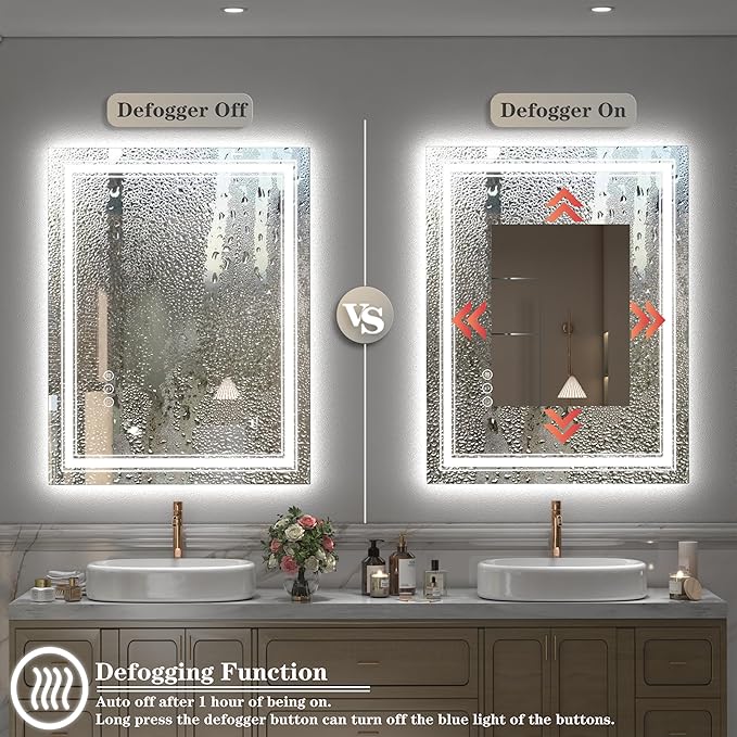 24x36 LED Bathroom Mirror with Lights, LED Dimmable Vanity Mirror for Wall, Backlit and Front Lighted Mirror, Anti-Fog, Shatterproof (Horizontal/Vertical)