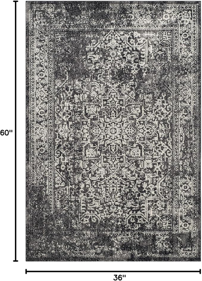 SAFAVIEH Evoke Collection 3' x 5' Black / Grey EVK256R Oriental Distressed Non-Shedding Living Room Bedroom Accent Rug