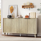 Fluted Cabinet with Storage, Buffet Storage with 4 Doors, Buffet Sideborad Accent Cabinet with Adjustable Shelves for Living Room, Kitchen, Entry, Hallway, Natural