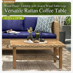 Sophia and William Boho Wicker Patio Furniture Set, Outdoor Rattan Sectional Sets Conversation Set - Weather-Resistant, with Dual Storage Coffee Table Acacia Wood Legs for Garden, Patio & Deck(Blue)