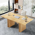 LEVNARY 78 Inch Long Executive Desk, Large Office Desk with Wood Strip Base, Modern Farmhouse Computer Desk Business Furniture for Home Office (Natural Oak)