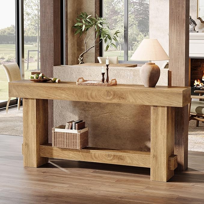 Tribesigns 70.9" Entryway Console Table, Extra Long Wooden Farmhouse Sofa Table Behind Couch, Modern Rustic Foyer Stand with Thick Legs for Hallway, Living Room, Wood Grain Finish