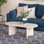 Henn&Hart 48" Oval Wood Low-Profile Coffee Table for Living Room, Family Room or Office, Alder White