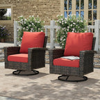 HERA'S HOUSE Outdoor Swivel Chairs with 5.5" Thick Cushions, 35" High Back Patio Furniture Sets, Oversized Wicker Rattan Chairs for Deck Balcony Backyard, Red