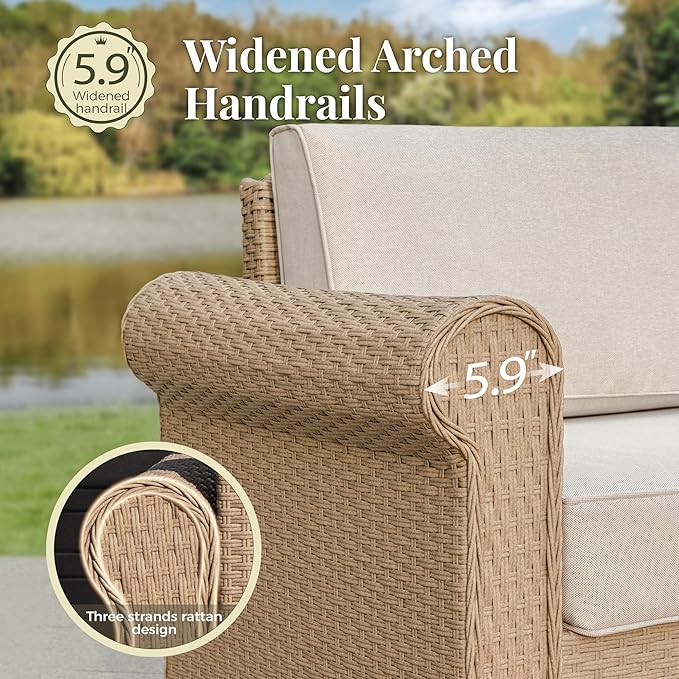 Patio Furniture Set, 5 Piece Outdoor Rattan Wicker Sectional Sofa Couch Conversation Set with 5.5" Thick Waterproof Cushions and Coffee Table for Deck Backyard