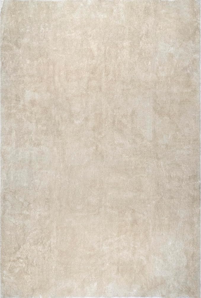 nuLOOM 4' x 6' Cozy Plush SuperiorWash Area Rug, Machine Washable, Non-Slip, Soft Fluffy Shag Carpet for Living Room Bedroom Kids Room Nursery Home Decor, Loni Cream
