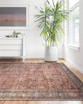 Loloi Layla Collection LAY-01 Brick/Blue 5'-0" x 7'-6" .13" Thick Area Rug, Soft, Durable, Vintage Inspired, Distressed, Low Pile, Non-Shedding, Easy Clean, Printed, Living Room Rug