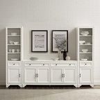 Crosley Furniture Tara 3-Piece Modern Farmhouse Sideboard Buffet Cabinet and Bookcase Set with Storage, Distressed White