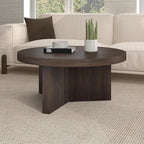 Henn&Hart 32" Fluted Round Low-Profile Coffee Table with Ribbed Pedestal Base Living Room, Family Room, Office, or Apartment, Alder Brown