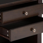 SIMPLIHOME Carlton Bedside Table - 24 inch Wide Solid Wood Nightstand Table in Dark Tobacco Brown, Transitional Bedroom Side or End Table with 2 Drawers, Open Storage Shelf and Bronze Hardware
