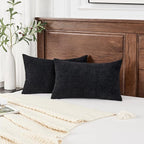 GAWAMAY Lumbar Pillow Cover Decorative Rectangle Throw Pillow Covers 12"x20" Inch Set of 2, Super Soft Chenille Pillowcase for Living Room Bedroom Sofa Couch Cushion Cover Black 30x50cm (No Insert)