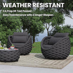 Deck Furniture Set: 3 Pieces Aluminum Woven Rope Patio Conversation Sofa Set for 2, Comfy Cushions Couch Armchair Table Set Assembled, 400lbs for Porch Balcony Pool Bistro Yard Hotel - Dark Gray