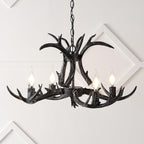 JONATHAN Y JYL6301D Eldora 26" Adjustable Resin Antler 4-Light LED Chandelier, Black for Living Room, Dining Room