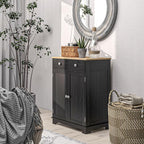 HOMCOM Sideboard with Solid Wood Countertop, Modern Kitchen Storage Cabinet, Coffee Bar Cabinet with 2 Drawers, Doors and Adjustable Shelf, Distressed Black