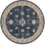 RUGGABLE Washable Vintage Area Rug – Verena Sapphire 6 ft Round, Stain-Resistant, Non-Slip – Medium Machine Washable Rugs for Living Room, Bedroom, Hallway, Entryway & Office–with Standard Pad