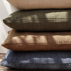 Foindtower Set of 2 Decorative Linen Check Throw Pillow Covers Neutral Farmhouse Vintage Cushion Covers Modern Boho Home Decor for Sofa Chair Couch Bedroom Living Room,22×22 Inch,Brick