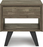 SIMPLIHOME Lowry SOLID ACACIA WOOD and Metal 22 Inch Wide Square Modern Industrial End Side Table in Distressed Grey, For the Living Room and Bedroom