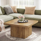 Tribesigns Square Coffee Table, 31.5-Inch Fluted Coffee Table, Mid-Century Modern Living Room Table, Large Cocktail Table for Living Room, Easy Assembly, Yellow