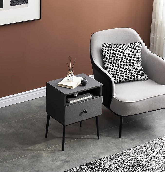 VECELO Modern Night Stand,Square Side Table,End Table with Drawer and Storage Space for Bedroom and Living Room,Bedside Table