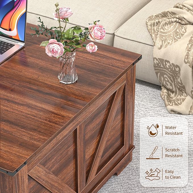 31.5'' Lift Top Coffee Table, Wood Square Farmhouse Coffee Table with Storage, Built in Outlet Center Table for Living Room, Small Spaces, Home