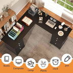 L Shaped Exective Desk with Drawers and File Drawers: 60" Country Vintage Desk for Home Office, Gaming Computer Desks with Storages(Black)